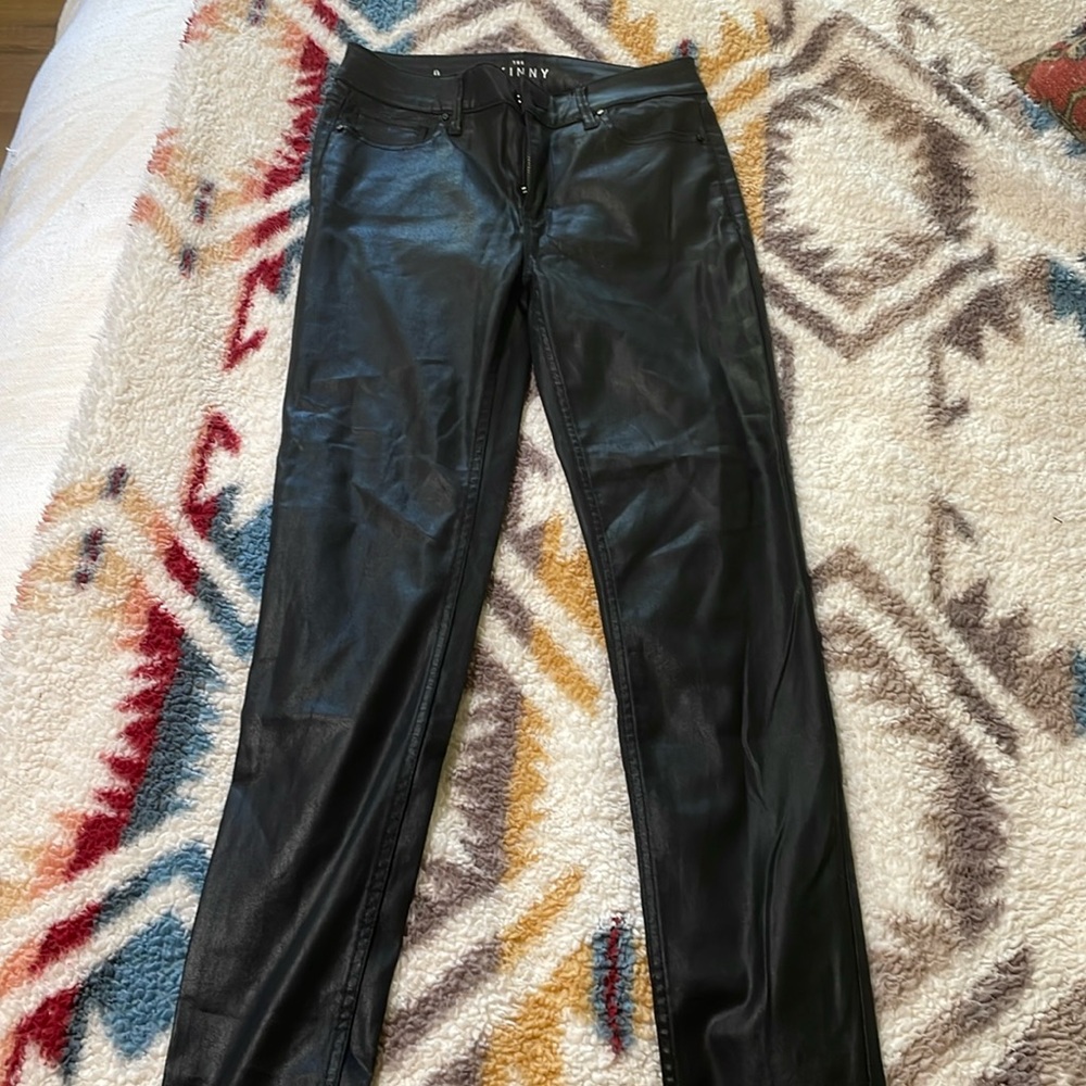 WHBM Faux leather black skinny jeans.